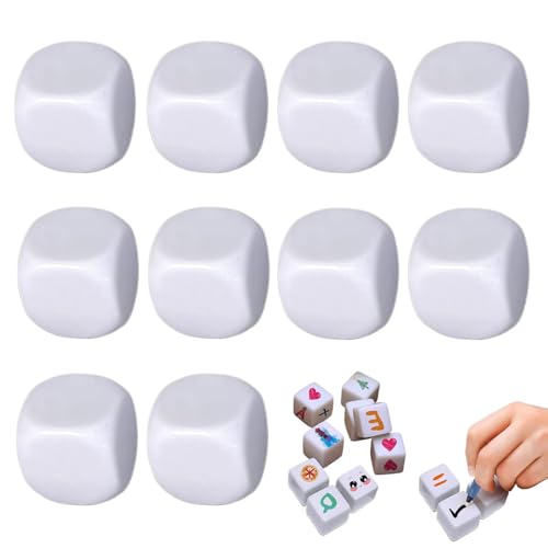 Würfel in Würfelform – 10 runde Acryl-Würfel, sechsseitiges Schreiben auf Würfel für selbstklebende Zahlen, Bausteine zum Rechenzählen von Genérico
