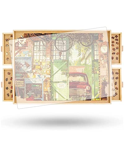 Drehbares Puzzlebrett mit 1500 Teilen mit Schubladen und Deckel, 26 x 35 cm, tragbarer Holzpuzzletisch für Erwachsene, tragbar, Lazy Susan Spinning Puzzle Bretter von Générique
