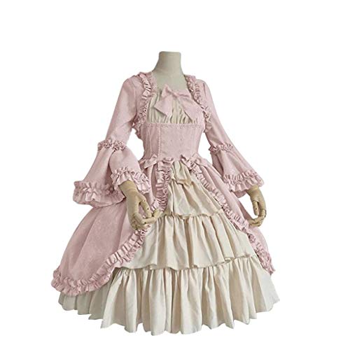 2024 AM- Fashion Women Vintage Gothic Kurz Square Colar Patchwork Bogen Kleid Kostüm Cosplay Uraraka (Pink, XL) von Générique