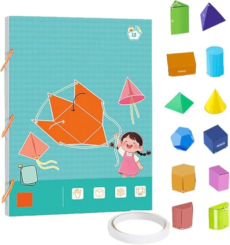 3D-Geometrie-Lernbuch zum Ziehen, mit geflochtenem Seil, zum Lernen von Volumen, Fläche und Oberfläche, solides geometrisches Denken, Übungsbuch (12 Modelle) von Générique