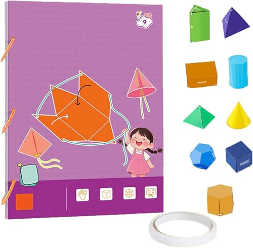 3D-Geometrie-Lernbuch zum Ziehen, mit geflochtenem Seil, zum Lernen von Volumen, Fläche und Oberfläche, solides geometrisches Denken, Übungsbuch (9 Modelle) von Générique