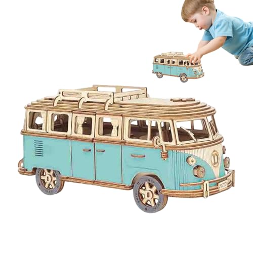 3D-Holzpuzzles – Holiday Joy, realistisches Busdesign, natürliches Holzmaterial, Modellmontage eines Turmbusses, zusammengebautes Spielzeug | kreatives Modell für von Générique