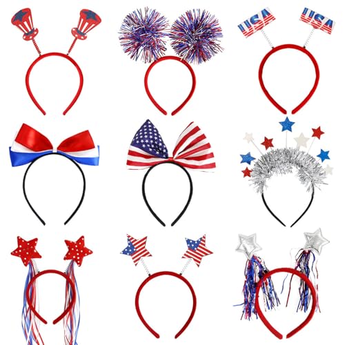 4. Juli Stirnbänder für Frauen, patriotisches Stirnband | 9 x Patriotische Haarbänder blau rot 9 x Parade-Haarreifen mit amerikanischer Flagge für und Mädchen 4. Juli Stirnbänder für Frauen, patriotisches Stirnband | 9 x Patriotische Haarbänder blau rot 9 x Parade-Haarreifen mit amerikanischer Flagge für und Mädchen von Générique