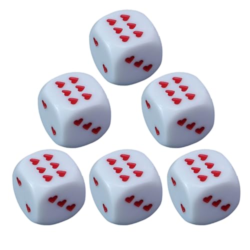 6-seitige Würfel | Herzförmige Punkt-Spielwürfel aus Acryl | 6-teiliges Mathematik-Set mit abgerundeten Ecken für Tischsammlung von Générique