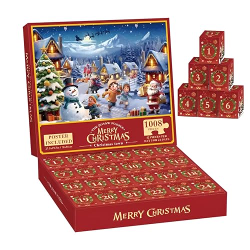 Adventskalender Puzzle 2024 | 24 Boxen 1008 Teile Adventskalender Weihnachtspuzzle | Countdown-Kalender für Kinder und Erwachsene von Générique