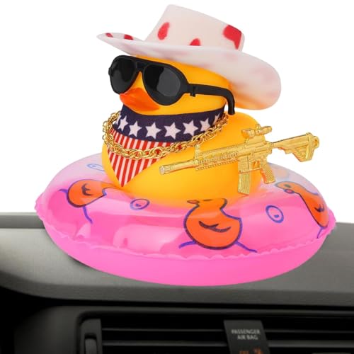 Auto-Entendekoration – Zubehör Cowboy Duck für Armaturenbrett | Badespielzeug Squeaky Duck Ornament fürs Auto, gelbe Ente, mit Sonnenhut, Badering von Générique