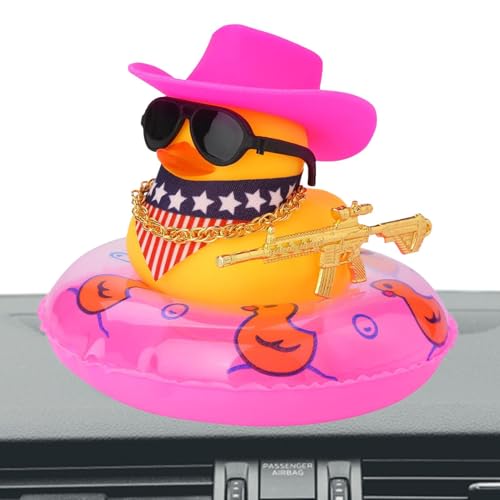 Auto-Ornamente aus Gummi – Cowboy-Entenzubehör | Badespielzeug Squeaky Duck Ornament fürs Auto, gelbe Ente, mit Sonnenhut, Badering von Générique