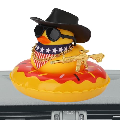 Auto-Ornamente aus Gummi – Cowboy-Entenzubehör | Badespielzeug Squeaky Duck Ornament fürs Auto, gelbe Ente, mit Sonnenhut, Badering von Générique