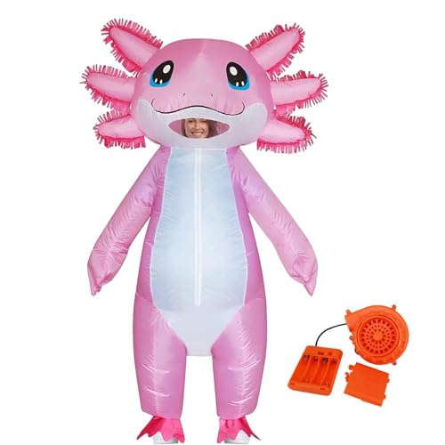 Axolotl-Kostüm geblasen – aufblasbares Kostüm für Erwachsene, Kostüm, Fantasie-Kleidung Axolotls | Rollenspiel-Halloween-Kostüm, Axolotl-Suit, Damen und Herren, 160 190 cm Höhe, lustiges von Générique