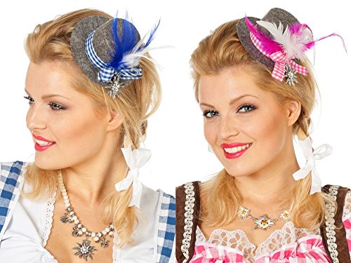 Bayerischer Mini Hut mit grauen und blauen Federn für Damen von Generique -