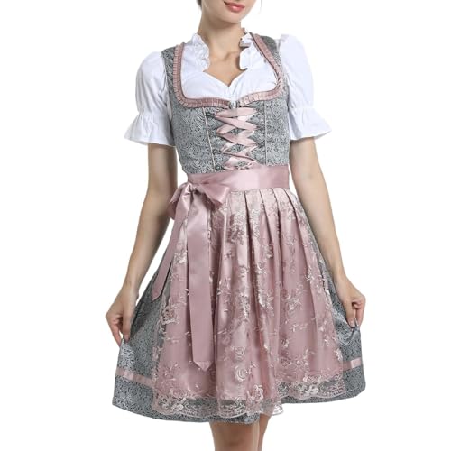 Bayerisches Damen-Outfit, 3-teilig, Oktoberfest, Bayerisches Kostüm, Kellnerin, Festival, niedlich, traditionelles Midi-Kleid, für Damen, Oktoberfest, verstellbar, Rock, große Größe, für Halloween von Générique