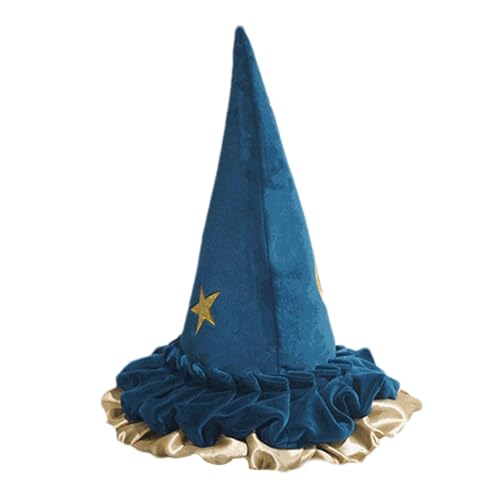 Blauer Hexenhut, Halloween-Hexenhut, spitzer Zaubererhut mit breiter Krempe für Männer, Halloween-Kostüm, Hexenhut | Zaubererhut mit breiter Krempe für Frauen von Générique