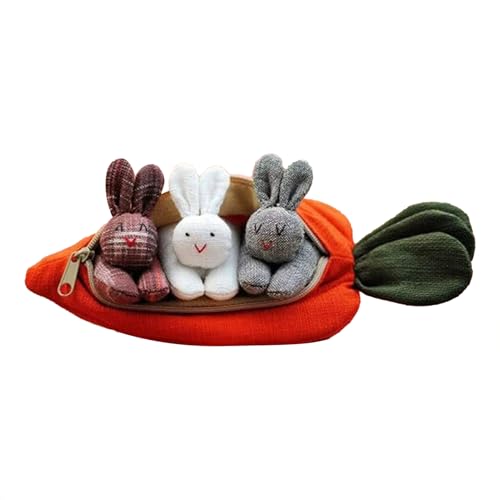 Bunny Carrot Plush Purse – Trio Rabbit Doll Ostern Tasche | Soupche mit Reißverschluss mit drei Tieren, Plüsch, Dekoration für Urlaubsspielzeug für die Einrichtung von Spring Time Pan von Générique