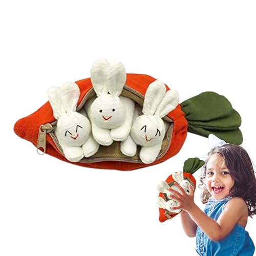 Bunny Carrot Plush Purse – Trio Rabbit Doll Ostern Tasche | Soupche mit Reißverschluss mit drei Tieren, Plüsch, Dekoration für Urlaubsspielzeug für die Einrichtung von Spring Time Pan von Générique