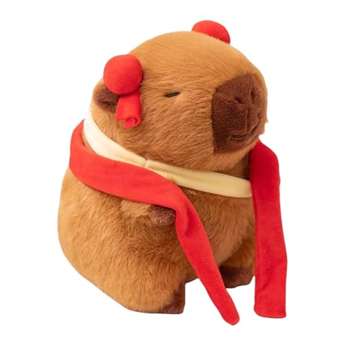Capybara Plüschtier, Capybara Plusies – weiches Capybara-Kissenspielzeug | 9 Zoll (22,7 cm) weiches Kissen, glücklich, mit rotem Haarzubehör, Schal, beliebt für und Mädchen von Générique