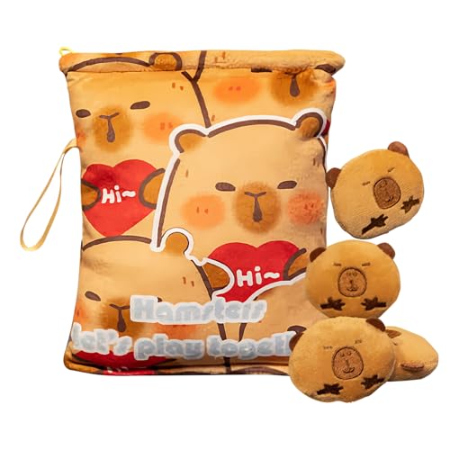 Capybara Plüschtier Capybara – Plüschtier Capybara | 4 kleine Puppen, die an flauschigen Snacks befestigt sind | Boys Girls Companion Soft Kissen Plüschkissen mit kleinen Capybara Plüschtier Capybara – Plüschtier Capybara | 4 kleine Puppen, die an flauschigen Snacks befestigt sind | Boys Girls Companion Soft Kissen Plüschkissen mit kleinen von Générique