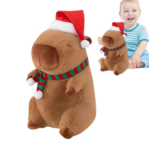 Capybara Plüschtier Weihnachten mit Weihnachtsmannmütze, Capybara Plüschtier Weihnachten | Capybara Plüschtiere Weihnachten | Weiche Plüschtiere 13,8 Zoll (33,8 cm), PE-Kissen von Générique