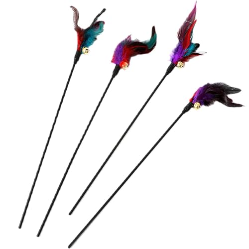 Cat Chases Wand – buntes Katzen-Tänzerrod, interaktiver Minou-Stick | Twitch Feathers Spielzeug mit Glocke, langes Spielen, Swing-Aktionsposten, Gesellschaftsspielzeug für von Générique