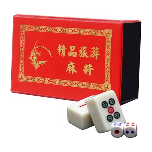 Chinesisches Mahjong-Spielzeug – 144 Mini Mah Jong Tile Set, tragbar, Melamin Mahjong | Tiles in Größe mit Würfeln, klassisches lustiges Spiel für Urlaubsversammlungen, Transportspiel von Générique