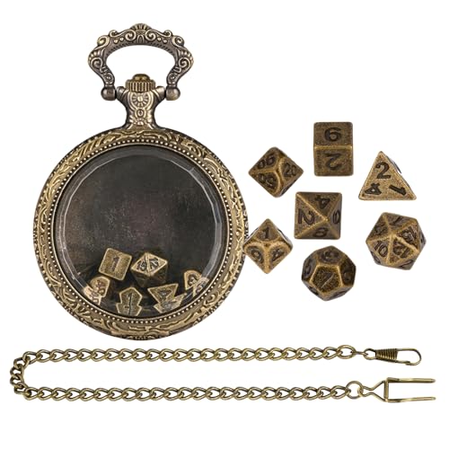 Dice Set, Pocket Case, Vintage Polyhedral Metal Game Props, Pendant Chain Holder with Classic Design, Table Entertainment Accessory for Role Playing Adventure, 1,77 x 2,48 x 0,59 Zoll von Générique