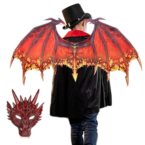 Drachenkostüm für | Dinosaurier-Kostüm-Set für Erwachsene | Gesichtsmaske und Drachenflügel-Set | Lustiges Drachen-Cosplay-Zubehör | Halloween-und Mascarad-Partys Drachenkostüm für | Dinosaurier-Kostüm-Set für Erwachsene | Gesichtsmaske und Drachenflügel-Set | Lustiges Drachen-Cosplay-Zubehör | Halloween-und Mascarad-Partys von Générique