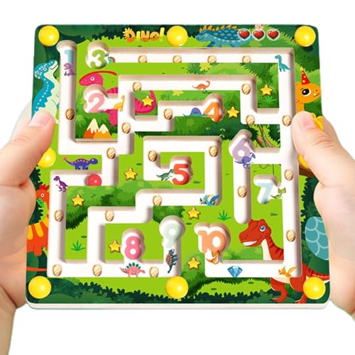 Farb- und Zahlen-Labyrinthtafel, Labyrinth-Farb-Dinosaurier, Holzperlen-Labyrinth mit Dinosaurier-Motiv, Labyrinth-Perlen mit Zahlen für die J von Générique