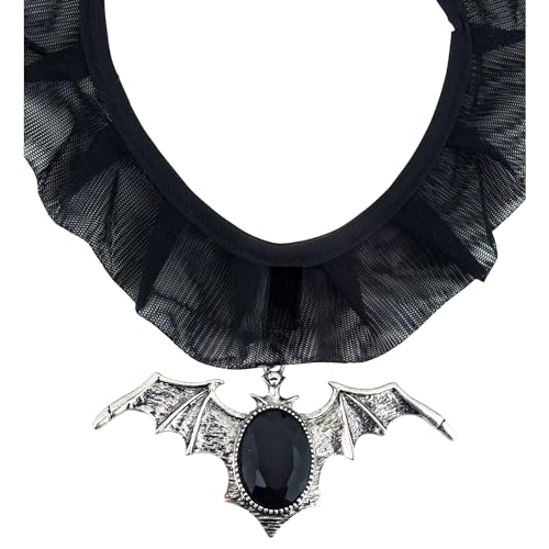 Widmann 7129P - Halskette Fledermaus, mit schwarzen Edelstein, Schmuck, Halsband, Vampir, Halloween, Karneval, Mottoparty von Widmann