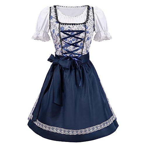Générique 2024 - Deutsches Kleid für Damen, große Größe, quadratischer Ausschnitt, Schürze Oktoberfest Beer Girl Kostüm Kimono Cosplay für Mädchen (Blau, L) von Générique