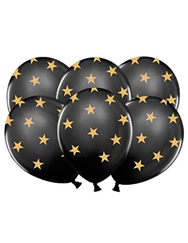 Generique - 6 Schwarze Latex Luftballons goldene Sterne von PartyDeco