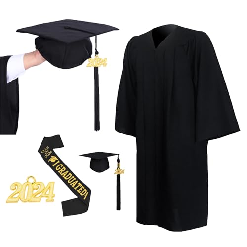 Générique Abschlusskleid und Kappe 2024, Unisex-Kostüm-Set für Erwachsene, Abschlussfeier der Universität und der High School von Générique