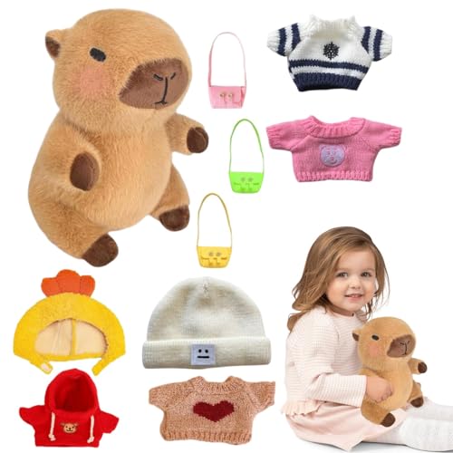Générique Capybara Plüsch - 23cm Capybara Spielzeug Set mit Kleidung, Weiches Plüschspielzeug für Meerschweinchen | Capybara Kostüm, Plüschpullover, Tierbegleiter für von Générique