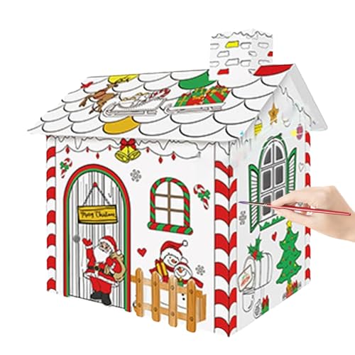 Générique Christmas Decorations – Cardboard Doodle House Kit with Hand-Painted Design, Creative Painting Toys for Children, Eltern-Kind-Kunst-Aktivität für Kleinkinder, Mädchen, Feiertage, Spaß und von Générique