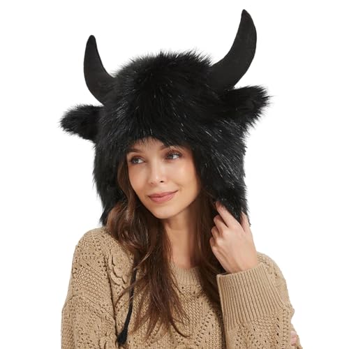 Générique Cosplay Buffalo Man Hat Halloween Plüsch Ohren Plüsch Kostüm Hut Ohren Hörner Cosplay Buffalo Hut Halloween Ears Kostüm Plüsch Hut Plüsch Tier Cosplay Buffalo Hut von Générique