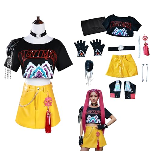 Générique Demon Hunter Cosplay Kostüm Perücke KPop HUNTR/X Cosplay Anime Rumi/Mira/Zoe K-Pop Kostüm Ring und Zubehör für Halloween Karneval Party (Mira, M) von Générique