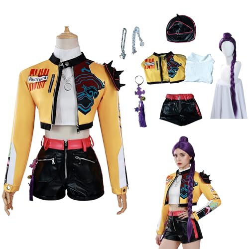 Générique Demon Hunter Cosplay Kostüm Perücke KPop HUNTR/X Cosplay Anime Rumi/Mira/Zoe K-Pop Kostüm Ring und Zubehör für Halloween Karneval Party (Rumi, XXL) von Générique