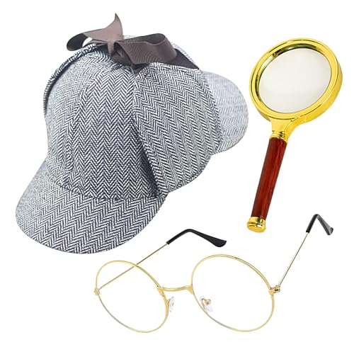 Générique Detektiv-Kostüm-Zubehör, Detektiv-inspiriertes Cosplay-Outfit – Zubehör für Kostüm, Cosplay, Hut, Brille, Lupe für Frauen, Männer, , Mädchen, Party, Halloween, Show, Weihnachten von Générique