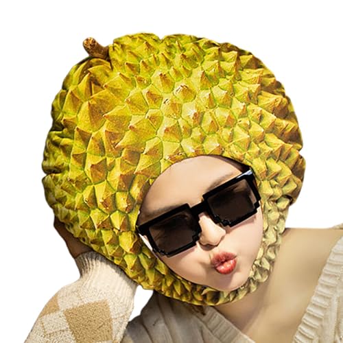 Générique Durian Kopfbedeckung, Kostümball-Helm, Durians aus weichem und warmem Plüsch, Fantasie-Performance-Hut, realistische und lustige Frucht-Kopfbedeckung für Erwachsene und Générique Durian Kopfbedeckung, Kostümball-Helm, Durians aus weichem und warmem Plüsch, Fantasie-Performance-Hut, realistische und lustige Frucht-Kopfbedeckung für Erwachsene und von Générique