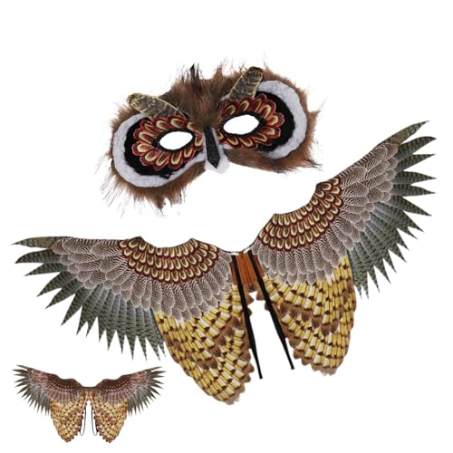 Générique Eulenflügel-Kostüm | Zubehör Vogelkostüm Halloween Kinder – Realistisches Kostüm mit Maske und Flügeln für Party, Theater, Karneval, Schule von Générique