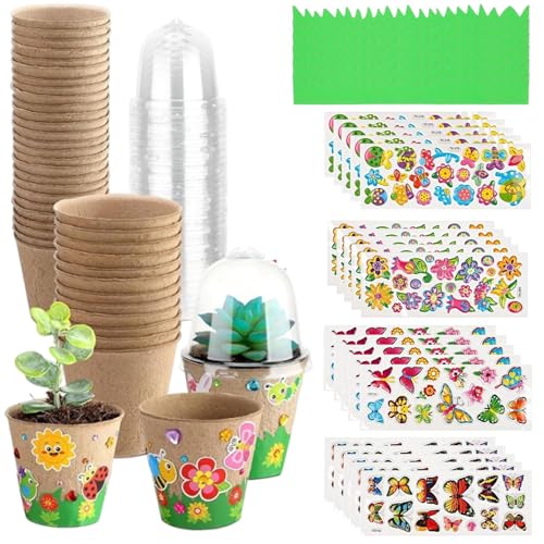 Générique Flower Pot Crafts Kids, 30 x Mini-Blumen-Töpfe mit Kuppeln, 3,15 x 3,07 Zoll, entzückend, kompakt, Gartenpapier, Bastelset, 20 Sticker für Schule, Klassenzimmer Projekte von Générique