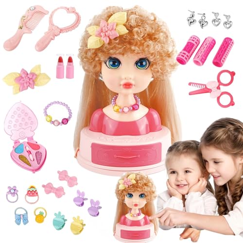 Générique Frisierkopf für Kinder | Nachahmungsspiel für Schönheitssalon – Lockenstab, Make-up-Werkzeuge für Anfänger, 3 bis 6 Jahre von Générique