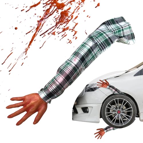 Générique Halloween-Arm – zerbrochene und blutige Hand, 56 cm mit kariertem Stoffgriff, gruseliges Deko-Zubehör für Spukhaus und Halloween-Partys von Générique