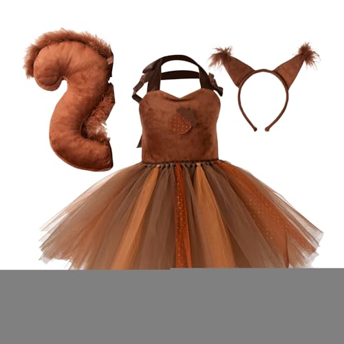 Générique Halloween Eichhörnchen Kostüm für Kleinkinder, Eichhörnchen Kostüm für Kleinkinder, Tierverkleidung, Halloween Cosplay, Tutu mit Ohren, Stirnband, Schwanz für Mädchen im Alter von 1 von Générique