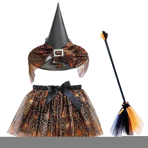 Générique Halloween Hexenkostüme für Mädchen, Cosplay-Kostüm mit Besen und Rock für Kinder | verstellbar für Kostümpartys, Fotoshootings, Thema, Karneval, Halloween von Générique