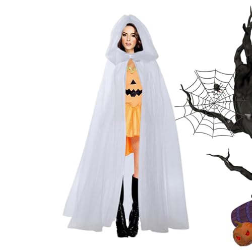Générique Halloween Kapuzenumhang, Halloween-Umhang mit Kapuze | Langes Geister-Kostüm, Zaubererumhang, transparenter Tüllumhang, Performance-Kostüm für Erwachsene und Jugendliche von Générique