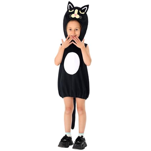 Générique Halloween-Kostüm für Kinder, schwarze Katze, Cosplay, für Rollenspiel, Kindergarten, Show und Kostümparty, mit Hut für 3 bis 15 Jahre, Verkleidung für Kinder, Halloween Générique Halloween-Kostüm für Kinder, schwarze Katze, Cosplay, für Rollenspiel, Kindergarten, Show und Kostümparty, mit Hut für 3 bis 15 Jahre, Verkleidung für Kinder, Halloween von Générique