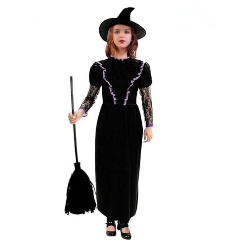Générique Halloween-Kostüm für Mädchen, Hexe, für Rollenspiel, Kostümpartys und Bühnenshow, mit Hut und Zauberstab, Halloween-Kostüm für Mädchen Générique Halloween-Kostüm für Mädchen, Hexe, für Rollenspiel, Kostümpartys und Bühnenshow, mit Hut und Zauberstab, Halloween-Kostüm für Mädchen von Générique