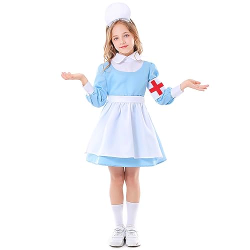 Générique Halloween-Kostüm für Mädchen, Krankenschwester, Cosplay, für Rollenspiel, Kostümparty und Bühnenshow, mit blauem und weißem Kleid, Halloween-Kostüm für Mädchen, T518 von Générique