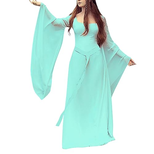 Générique Halloween Mittelalterliches Kleid für Damen Vintage Maxi Kleid Gothic Viktorianisch Prinzessin Renaissance Cosplay Karneval Mittelalter Verkleidung mit Trompetenärmeln Halloween von Générique