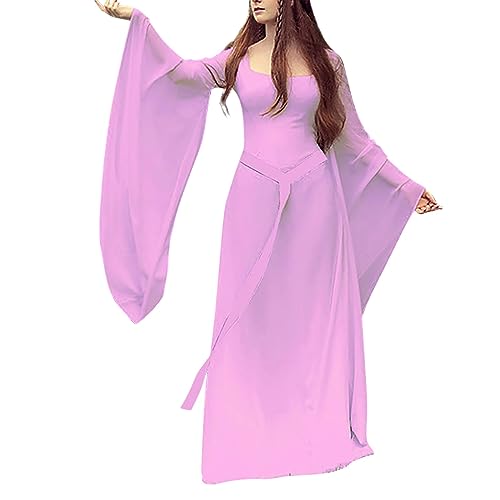 Générique Halloween Mittelalterliches Kleid für Damen Vintage Maxi Kleid Gothic Viktorianisch Prinzessin Renaissance Cosplay Karneval Mittelalter Verkleidung mit Trompetenärmeln Halloween von Générique