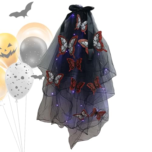Générique Halloween Stirnband mit Schleier, Gothic LED Helm | Cosplay Kostüm - Haarschmuck mit Schmetterlingsmuster für Frauen Halloween Stirnband von Générique